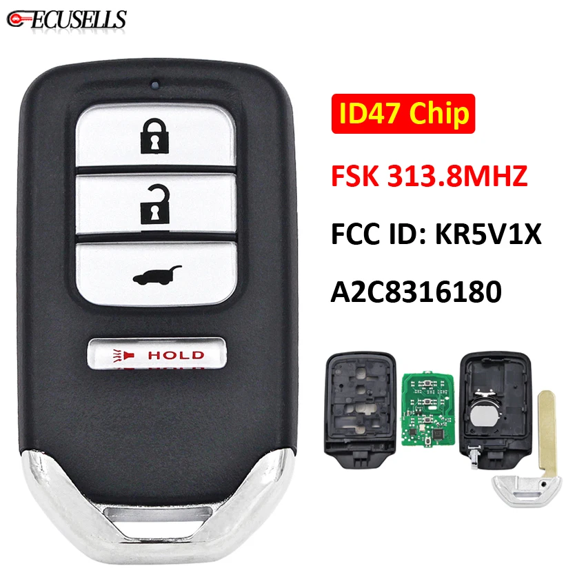 3+1/4 Button Remote Smart Car Key (SUV) FSK 313.8Mhz ID47 47 Chip FCC ID: KR5V1X A2C8316180 For Honda HR-V Fit 2016 - 2019 | Автомобили и
