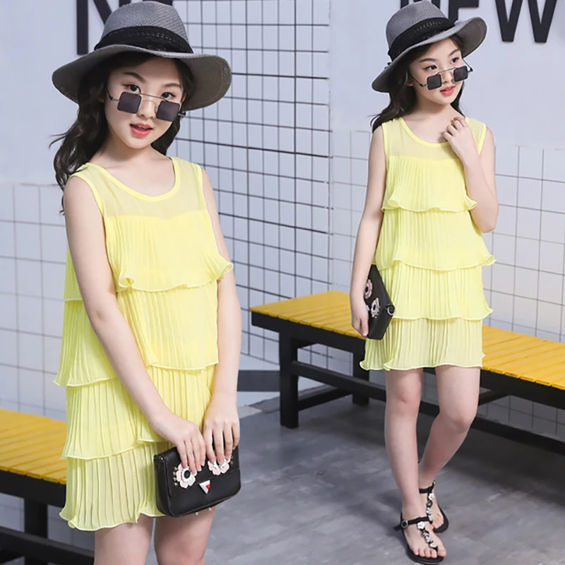 

Летнее платье для маленьких девочек, однотонное и без рукавов, мягкое платье принцессы, вечерние платья, одежда, белое, красное, розовое одно...