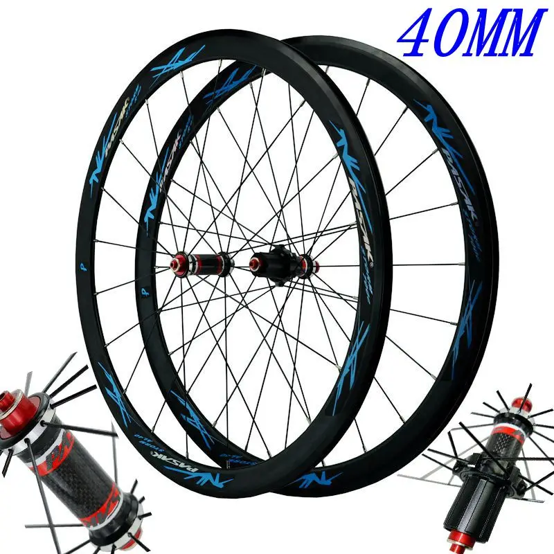 black hub blue 40MM 700C колеса из углеродного волокна для шоссейного велосипеда Велосипедное колесо светильник с дисковыми тормозами V/C тормоза Вт, 30 Вт, 40 мм обод прямая открывания консервной банки из нержавеющей стали спиц - Цвет: black hub blue 40MM