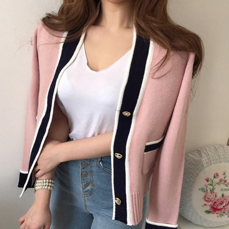 Свитер женский трикотажный с V-образным вырезом и длинным рукавом - купить по