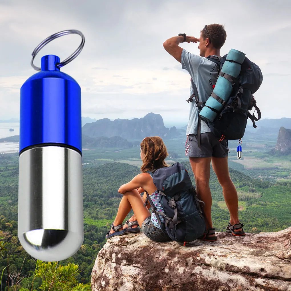 

Mini Pill Box Portable Emergency Regular Pills Storage Case Waterproof Aluminum Container Pill Container Key Ring