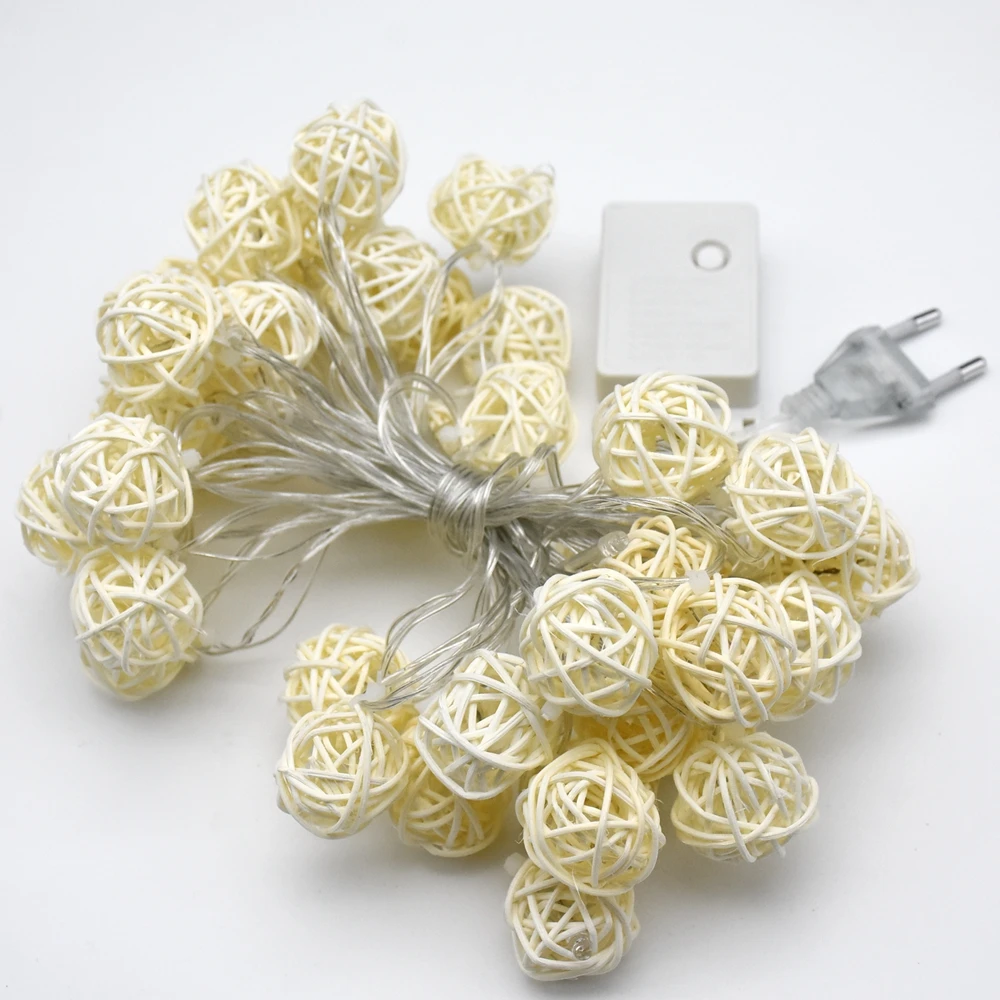 Ротанговые шары лампа теплый белый 6 м 40LED хлопок свет гирлянда 220В Рождественская
