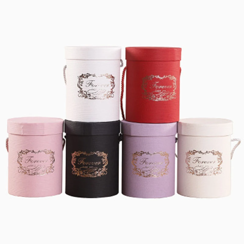 

Round Flower Paper Boxes Lid Hug Florist Flower Hold The Bucket Gift Packaging Box Gift Candy Bar Party Wedding Gift Storage Box