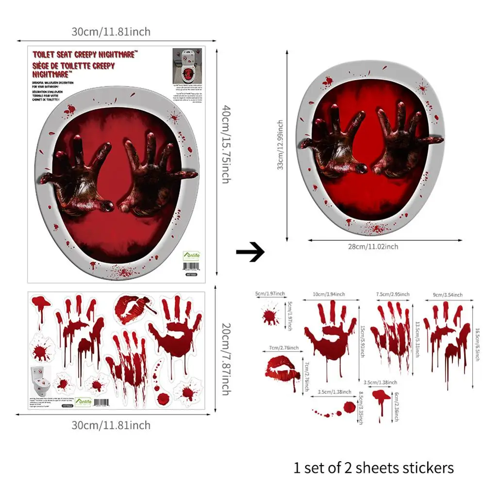 

Halloween Toilet Seat Cover Sticker Toilet Wall Decal For Bathroom Decoration Water-resistant Party Props