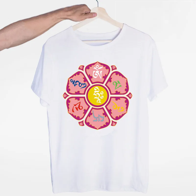 

OM MANIPADME HUMT-shirt O-Neck ShortSleeves Summer Casual FashionTibetanBuddhism Thangka Six Words Ring Tshirt Men's JN BUDDHISM