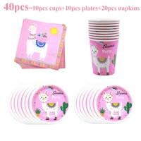 pink llama theme girl birthday party decorations supplies alpaca cactus baby shower disposable tableware set straws napkins cups