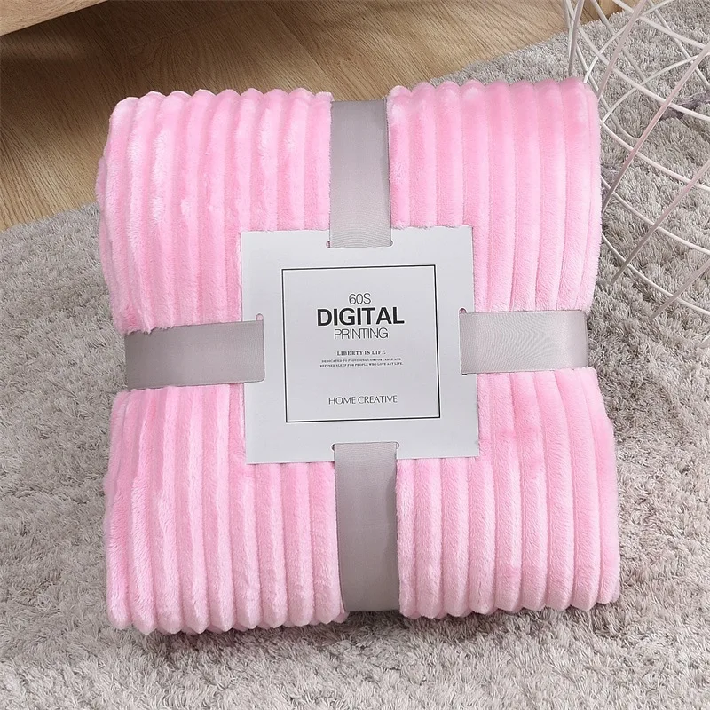Soft Adult Bed Cover Winter Warm Stitch Fluffy Solid Striped Throw Blanket Flannel Fleece Linen Bedspread for Sofa Bedroom | Дом и сад
