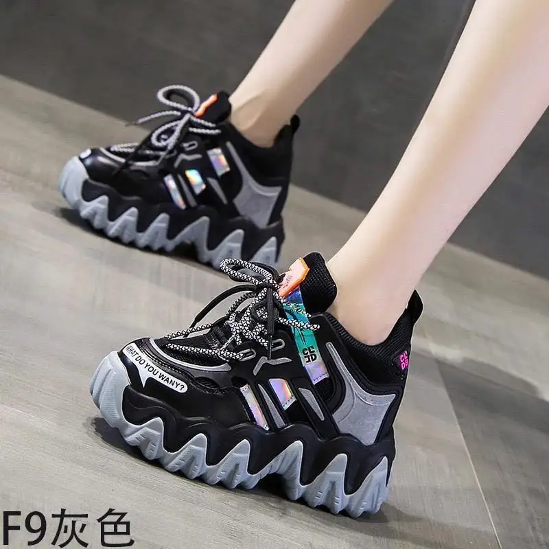 

Women Platform Sneakers Breathable Leather Casual Shoes 11cm Wedge Heels Chunky Sneakers Crystal High Chunky Chaussures Femm