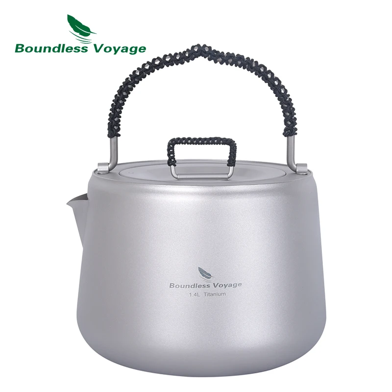 Boundless Voyage Outdoor Camping Titanium Kettle with Filter Anti-scalding Handle Lid fit Induction Cooker Coffee Tea Water 1.4L