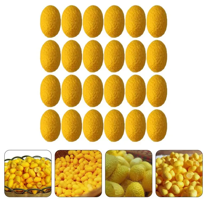 

50pcs Natural Silkworm Balls Beauty Cleaning Silk Cocoons Ball (Yellow)