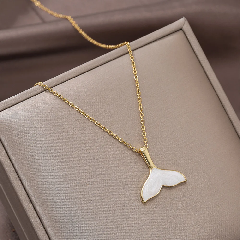 

Oily Mermaid Tail Pendant Necklace For Women Girls Simple Personality Titanium Steel Clavicle Chain Pendant 2021 New