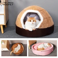 hoopet 2 in 1 foldable disassemblability cats house cat cave bed puppy kennel pet bed warm round tent burger bun for winter
