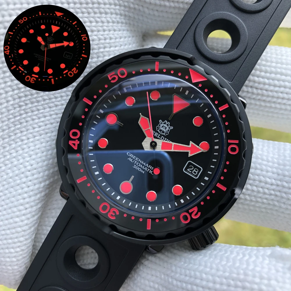 

Steeldive Men's Tuna Diving Watch 47mm Black PVD Coated Case Sapphire NH35 Automatic Movement Mechanical Relogio 200M Waterproof