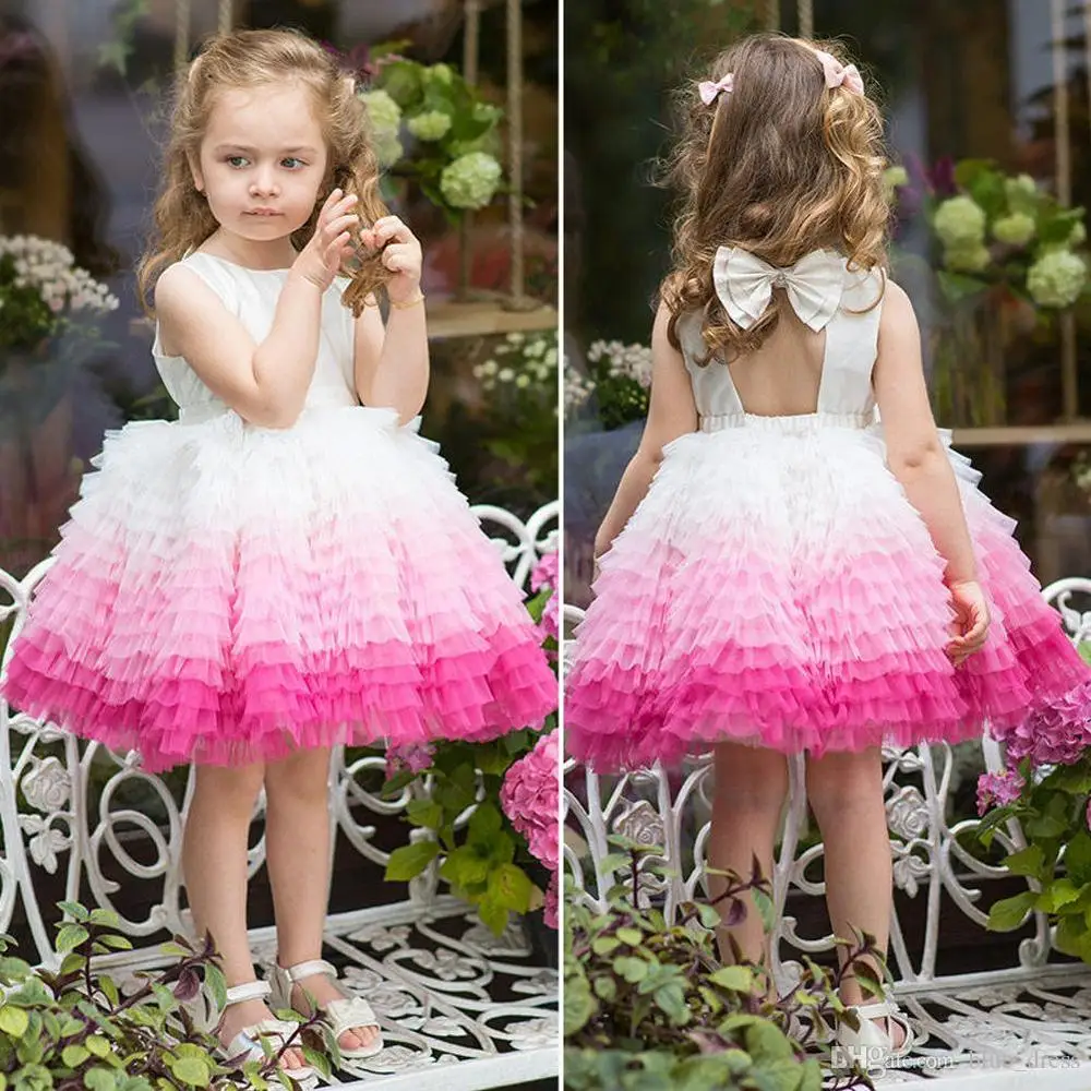 New Pink Baby Girls Dresses Knee Length Puffy Girls Toddler Infant Birthday Dresses Tutu Cloth Size 12m 18m 24M