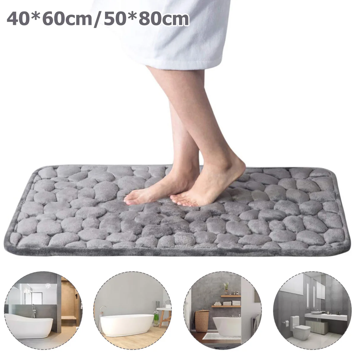 

Cobblestone Embossed Floor Mat Extremely Soft Door Mat with Rubber Back Non-Slip Bath Mat Memory Foam Pad for Bathroom