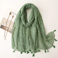 ladies fashion green polka floral tassel viscose shawl scarf travel seaside holiday sunscreen scarves wrap foulards hijab snood