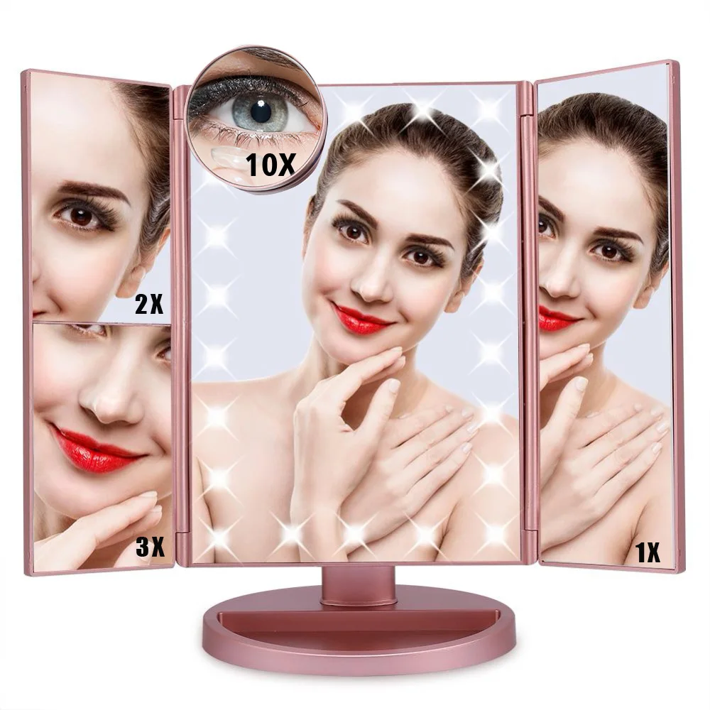 Складное зеркало для макияжа со светодиодным сенсорным экраном 22 светильник