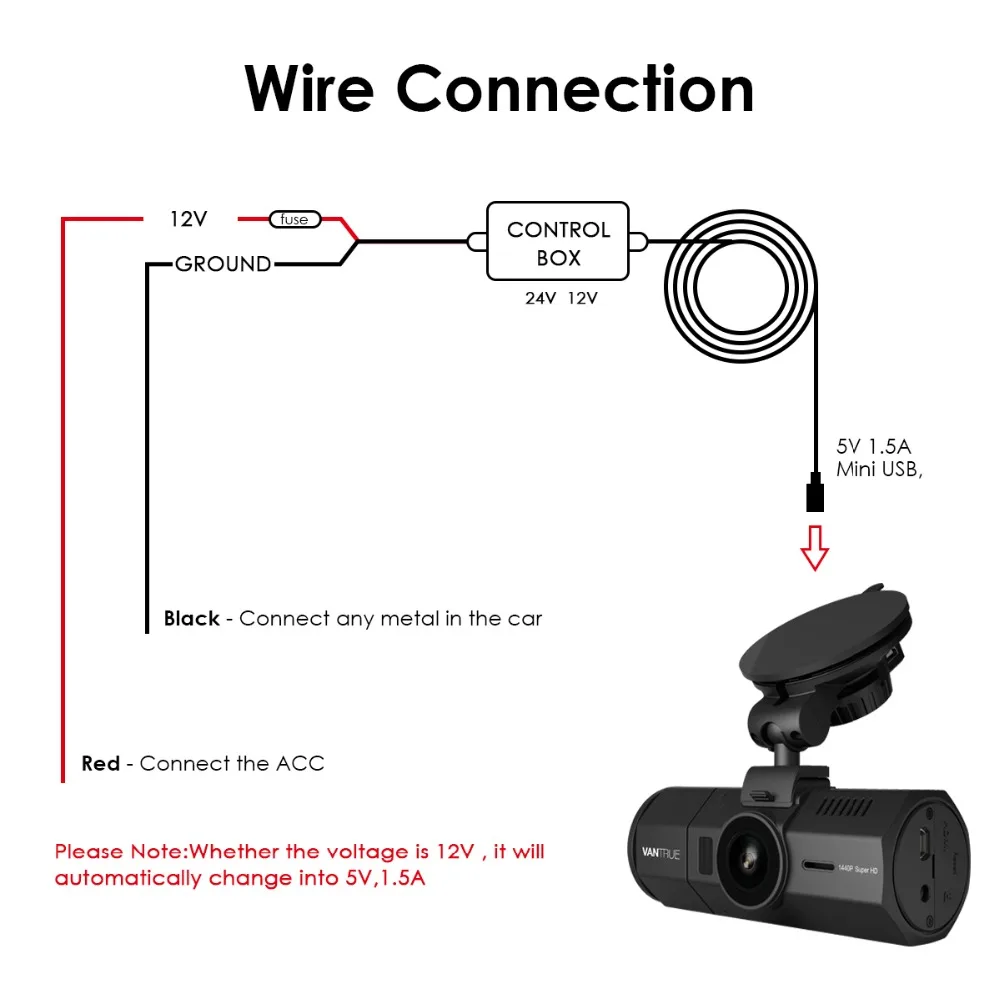 Vantrue Dash Cam Hardwire Kit 12/24В до 5В мини USB и держатели предохранителей цепи защита от