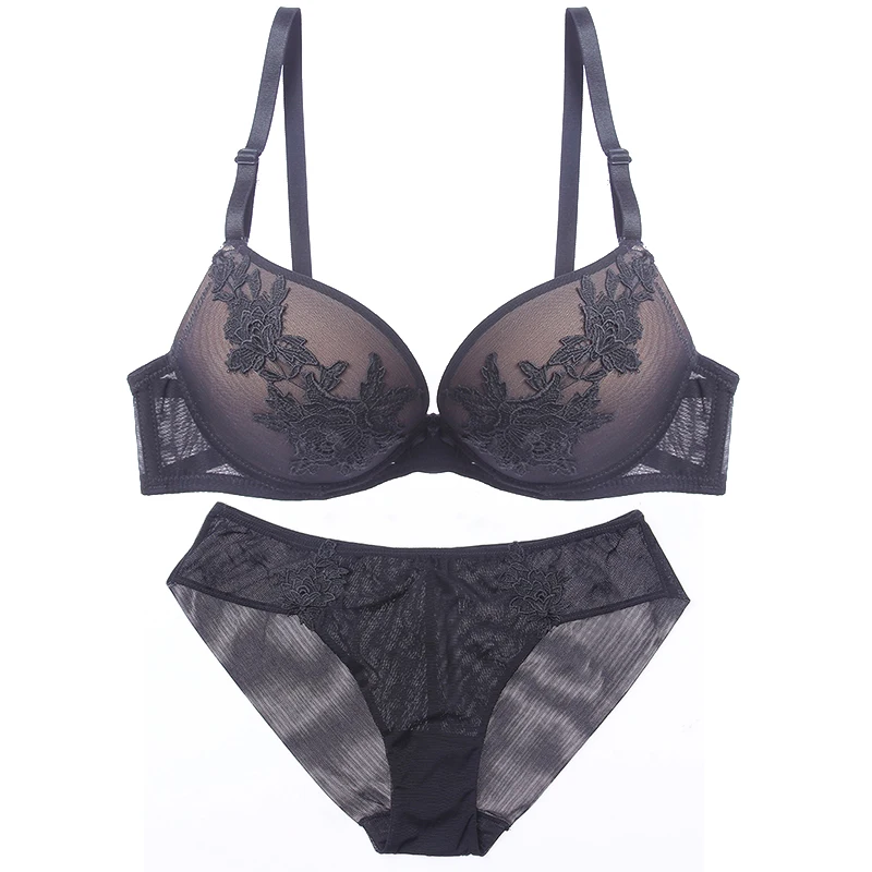Комплект женского нижнего белья с цветочной вышивкой бесшовные трусики|bra set|women