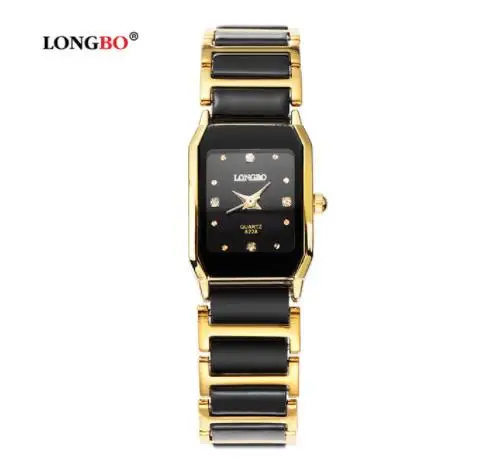 Woman Size Бренд LongBo, хорошее качество, для влюбленных, Керамика часы пара кварцевые часы квадратной Для женщин сталь Высокое качество модные мужские спортивные часы на каждый день часы черного цвета - Цвет: Woman Size