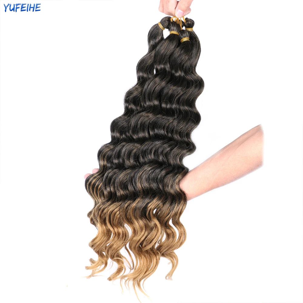 Deep Water Wave Twist Crochet Braid Hair Bundles 22inch Synthetic Ombre Braiding Hair Extensions For Women For Kids Blonde Black images - 6