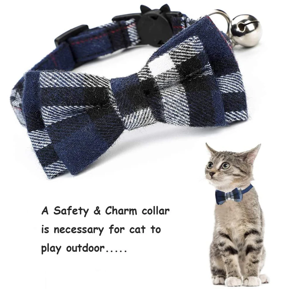 Классический клетчатый галстук-бабочка с колокольчиком для кошек и котят