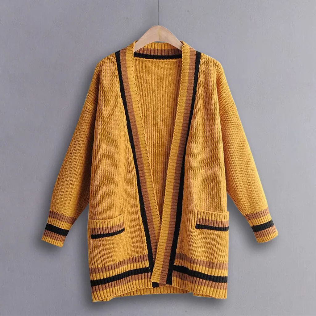 Осенний свитер Свободный корейский Средний длина длинный рукав v-образный вырез