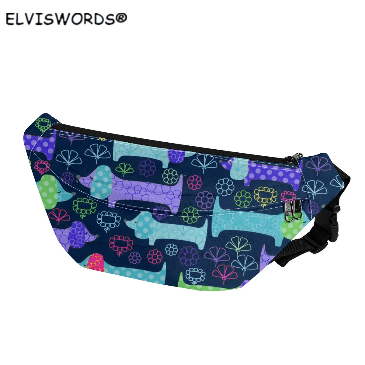 

ELVISWORDS Милая мультяшная такса дизайн большой размер дорожная поясная сумка для женщин мужчин повседневные женские дорожные нагрудные сумки