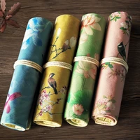 chinese paintings rolling pencil case crayon fabric pencil bag rollerball pen storage bag pencil roll for school supplies