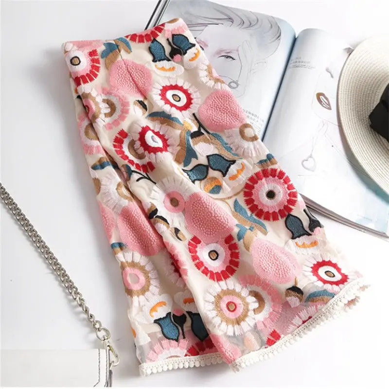 

Women's Embroidered Slim A-line Mini Skirt Women's Summer Embroidery High Waist Pink Girl's High Street Elegant Skirt Feme