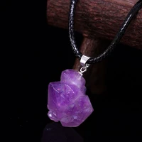 1pc natural amethysts flower crystal healing stone necklace irregular shape chakra jewelry diy gift adjustable choker women men