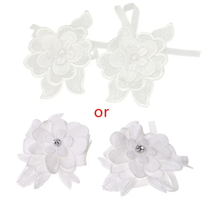 

Womens Layered Embroidery Peony Flower Applique Wedding Gloves Rhinestone Fingerless Mittens Adjustable Ribbon Wristband