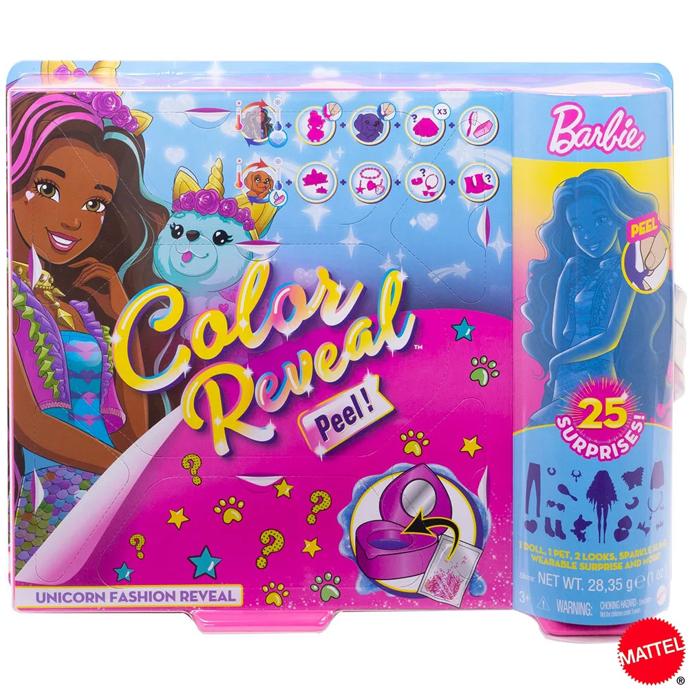 

Barbie Color Reveal Peel Doll with 25 Surprises & Unicorn Fantasy Fashion Transformation Mattel Original Toys For Girls Gift