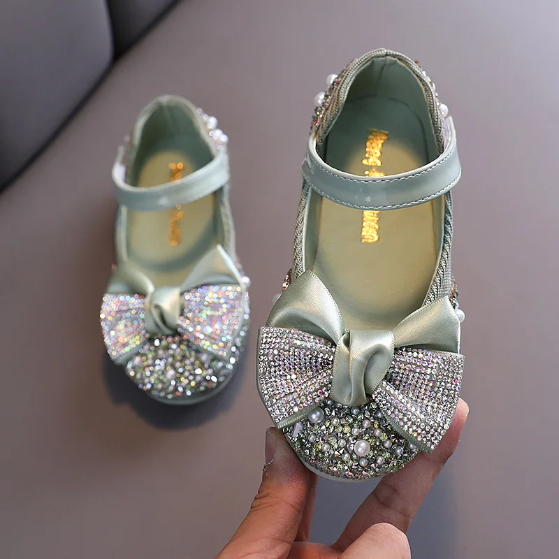 

Summer Princess Shoes Rhinestone Bow Children Leather Shoes Girls Party Dance Shoes Baby Student Flats Size 21-36