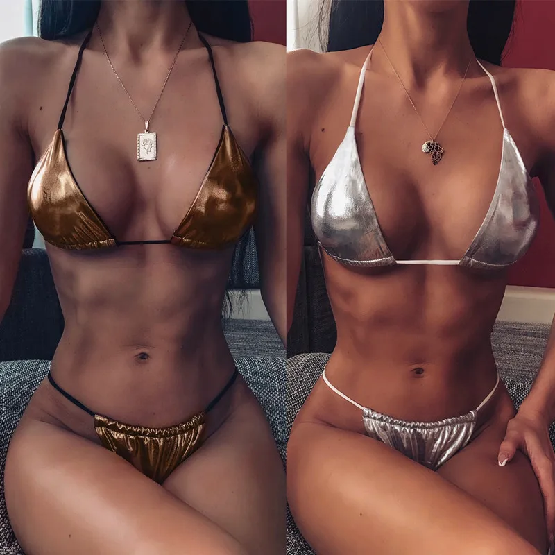 Сексуальный Бразильский бикини 2020 Новое поступление Золотой Серебряный кожаный