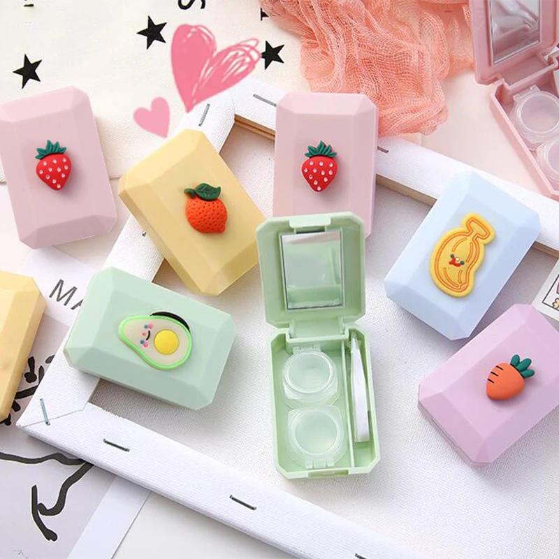 

Contact Lens Box for Women Travel Contact Lenses Case Fruit Strawberry Banana Pattern New Style Lens Tweezers Suction Set