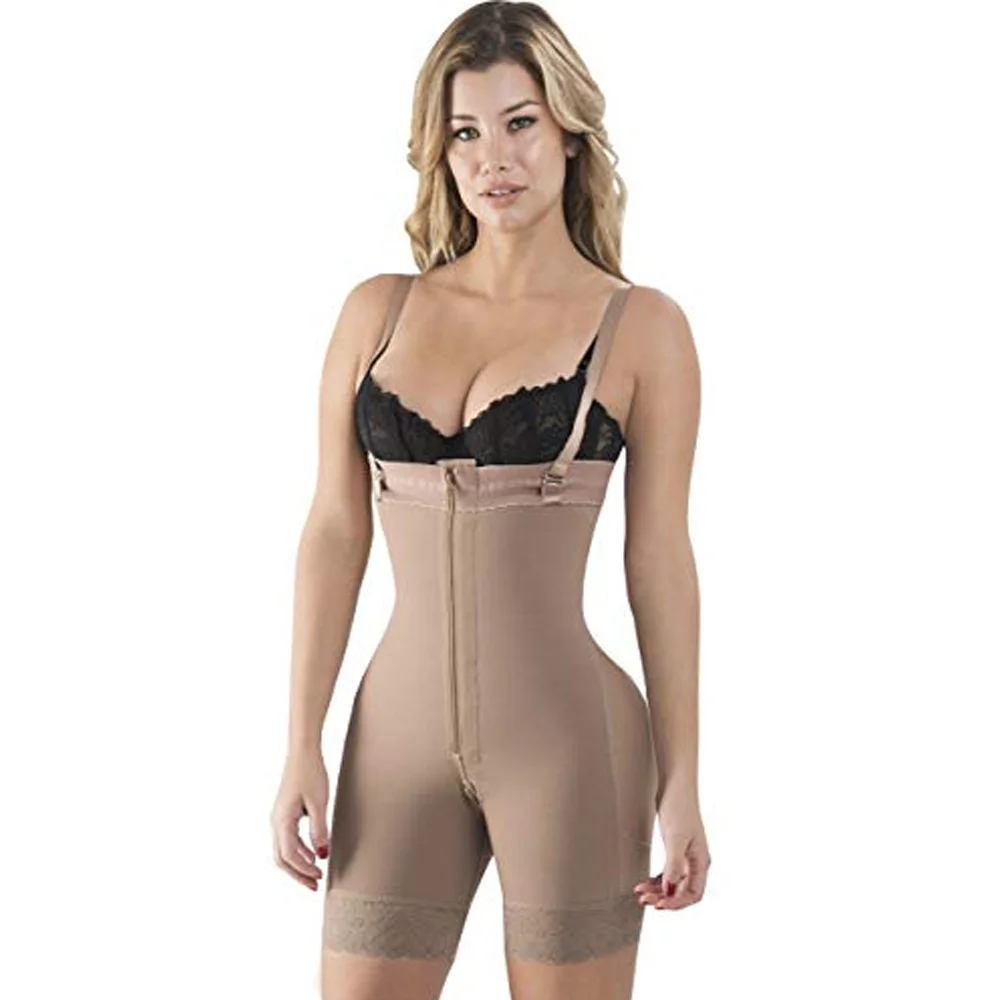 

Front Zipper Removable Shoulder Strap Bodysuit Panties With Belly Tightening Waste Trainers Body Shaper