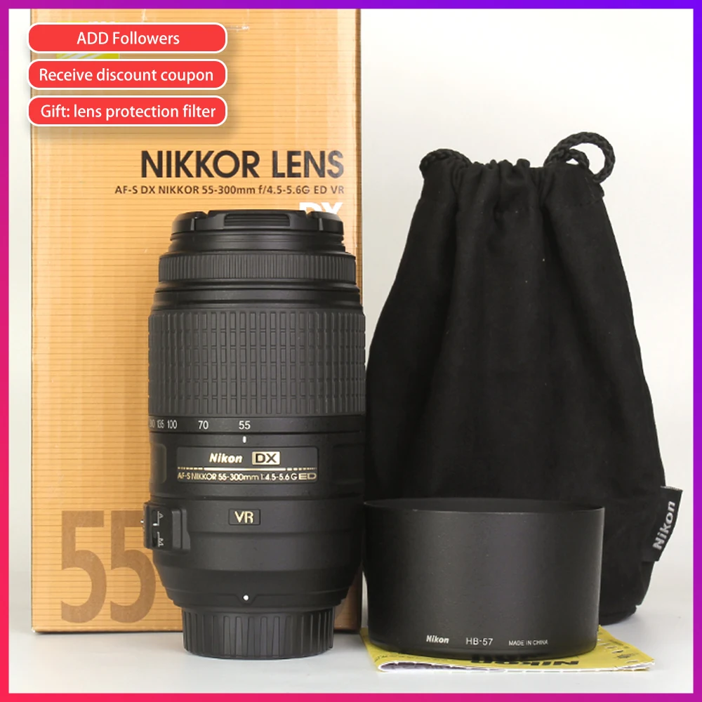 Nikon 55 300 объектив Nikkor AF S 300mm f/4 5 6G ED VR линз для D3200 D3300 D3400 D5200 D5300 D5500 D5600 D7100 D7200