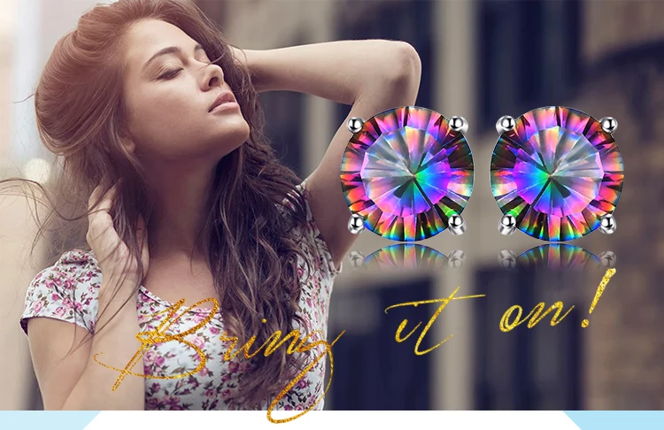 Jewelrypalace круглый 2ct Подлинная Мистик Радуга Мистический топаз Серьги стержня Solid стерлингового серебра 925 Красивые ювелирные изделия Для женщин