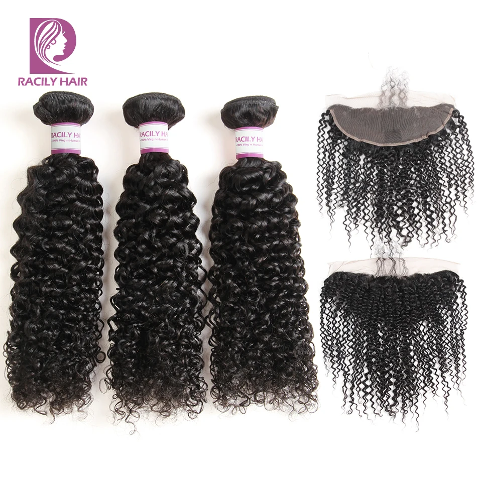 Бразильские кудрявые пучки волос Racily с фронтальным переплетением 13x4