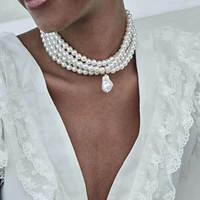 2021 trend elegant jewelry multi layer big pearl choker pendant necklace for women wedding fashion necklace wholesale x056