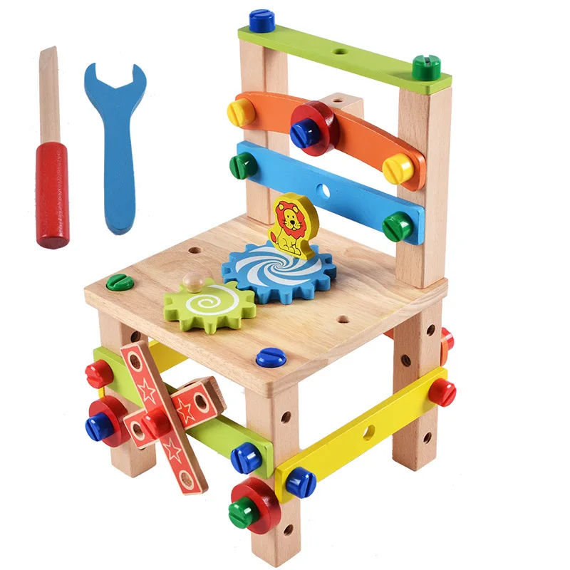 

Wooden Multifunctional Assembling Chair kids Toys Color Cognition Toys for Kid developing intelligence toys