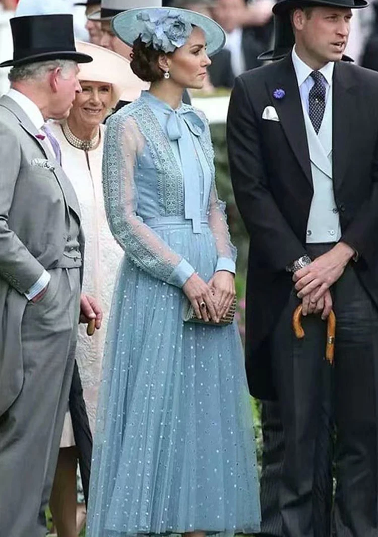 Kate Middleton, длинное платье, высокое качество, для женщин, модные, рабочие, вечерние, сексуальные, винтажные, элегантные, шикарные, с вышивкой, платья с длинным рукавом