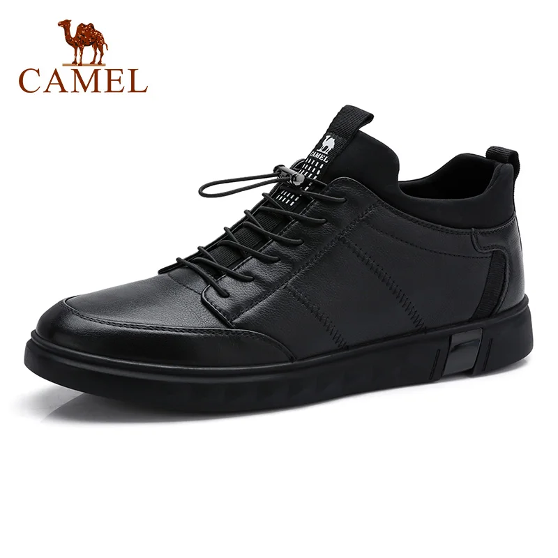 

CAMEL Men's Casual Leather Shoes Outdoor Men Shoes Male Non-slip Fashion Elastic Band Sock-on shoelace Comfortable Man Footwear