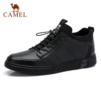 camel mens casual leather shoes outdoor men shoes male non slip fashion elastic band sock on shoelace comfortable man footwear