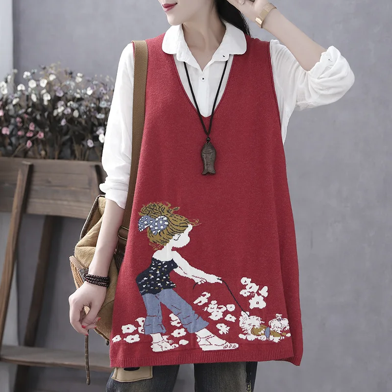 Свитер-жилет средней длины вязаные топы без рукавов универсальные пуловеры с