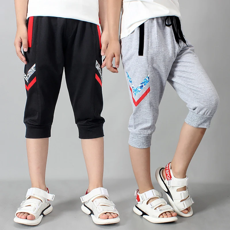 Детские укороченные брюки для мальчиков и девочек спортивные штаны с