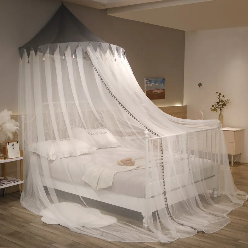 

2021 Summer Mosquito Net Candy Color Hung Dome Bed Curtain D-130cm Height-2.8m Easy Install Anti-Insect Prevent Princess Tassel