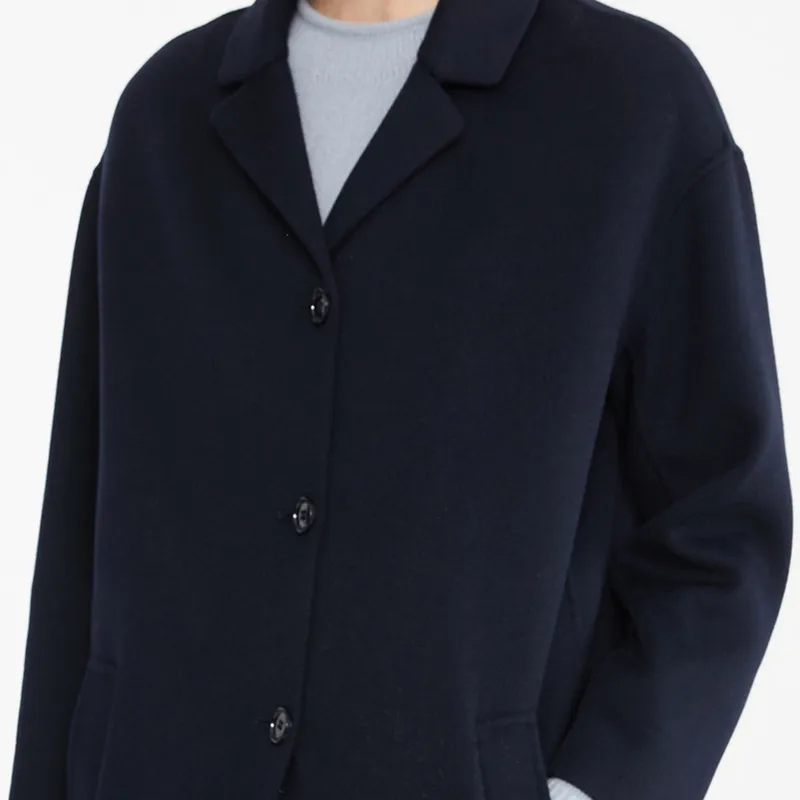 

2019 Fashion Winter Women's Trench Coat Warm Plus Cotton Jacket Female Solid Deep Navy Slim Long Woolen Coats Simple Outerwear