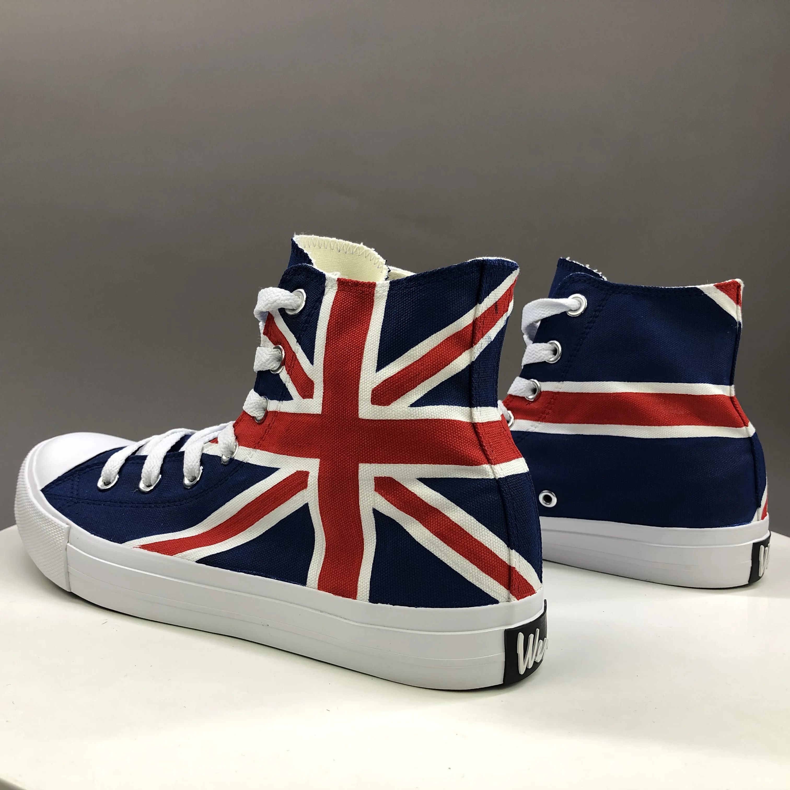 Wen Unisex Design Hand Painted Flag Shoes The Union Jack High Top Blue Canvas Sneaker Adult Boy Girl's Skateboard Footwear | Спорт и